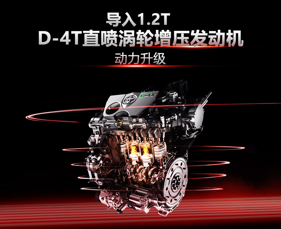 雷凌turbo搭配了丰田全新开发的1 2t D 4t直喷涡轮增压发动机 它和s Cvt超智能无级变速箱形成 Ts铂金动力组合 这也是继双擎之后的高效动力总成 1 2t D 4t直喷涡轮增压发动机是丰田全球开发的首款小排量涡轮增压发动机 它集成了混合动力发动机所